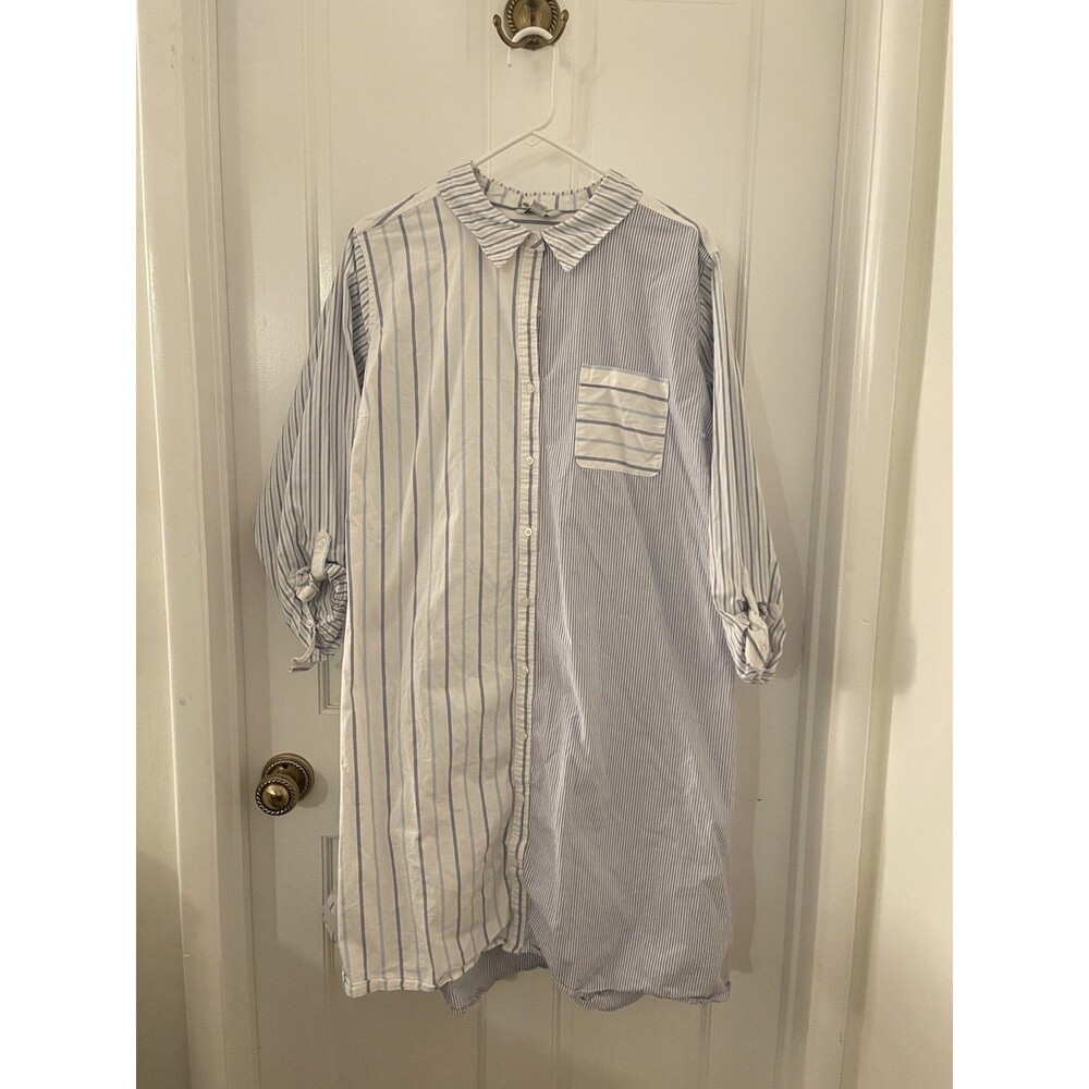 Croft and Barrow Striped Blue Collar Roll Sleeve Button Down Shirt Dress Size 2X